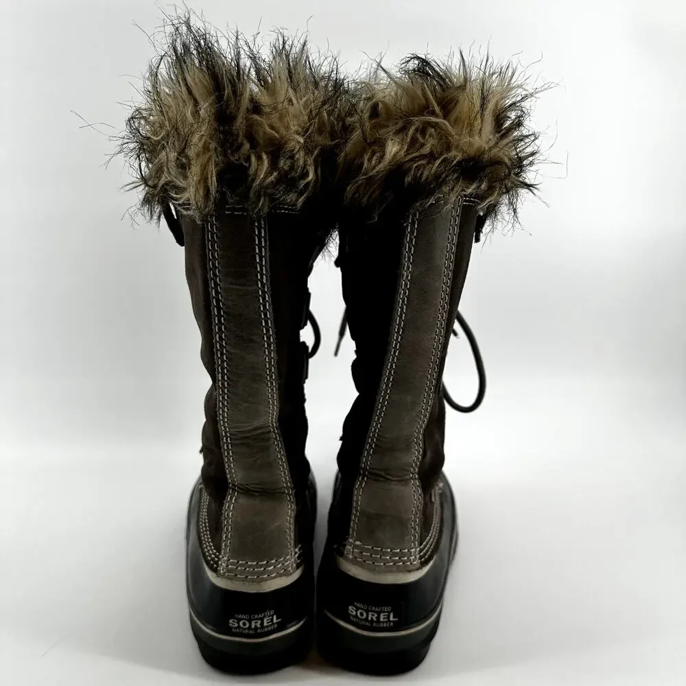 Sorel Joan of Arctic Boots Leather Winter Snow Lace Up Faux Fur Outdoor Gray 9